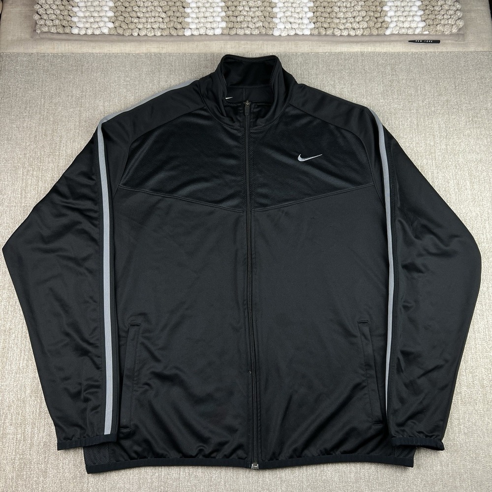 Nike Full Zip Track Jacket Men's Size 2XL‎ Black Gray Mock Neck Activewear